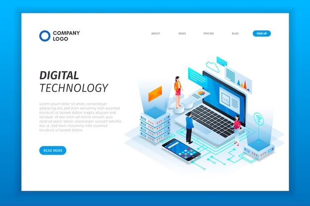 Free vector isometric technology landing page template
