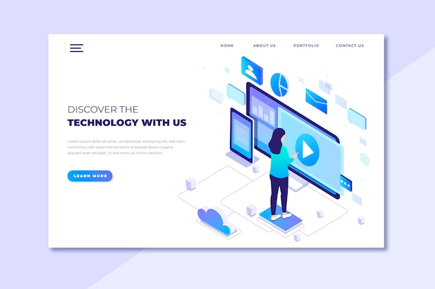 Free vector isometric technology landing page