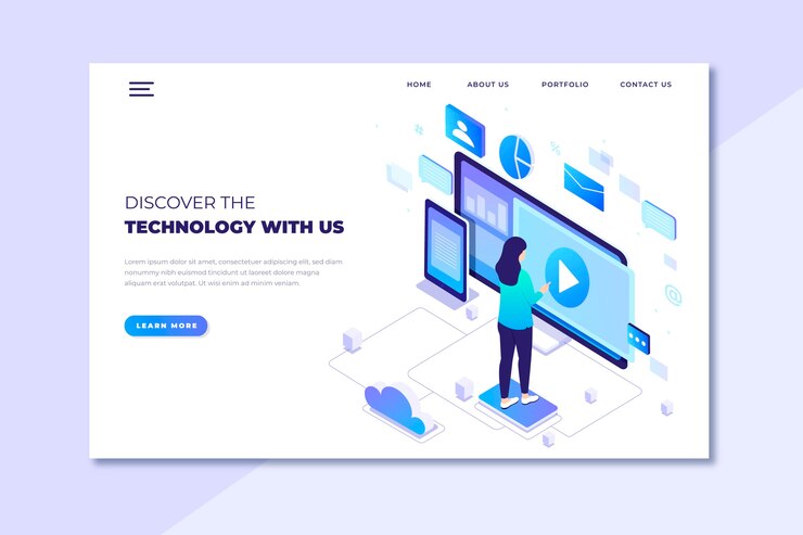 Free Vector isometric technology landing page