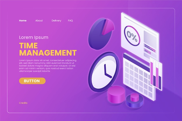 Isometric time management landing page template