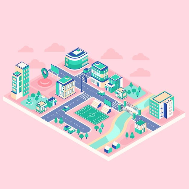 Free vector isometric town map illustration