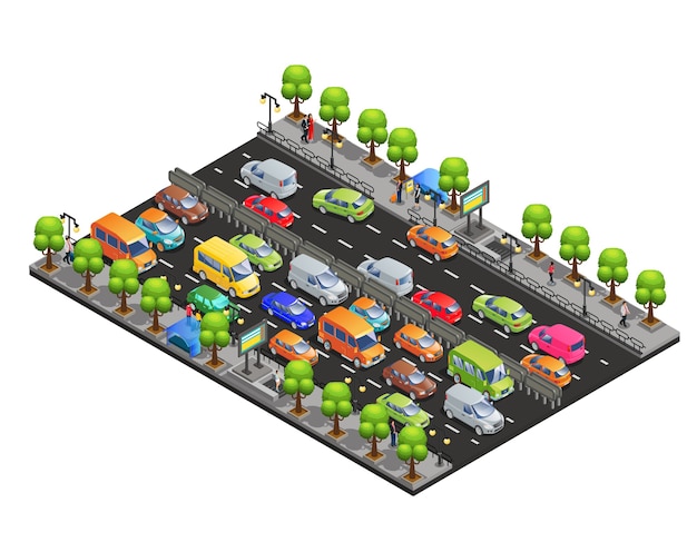 Free vector isometric traffic jam concept