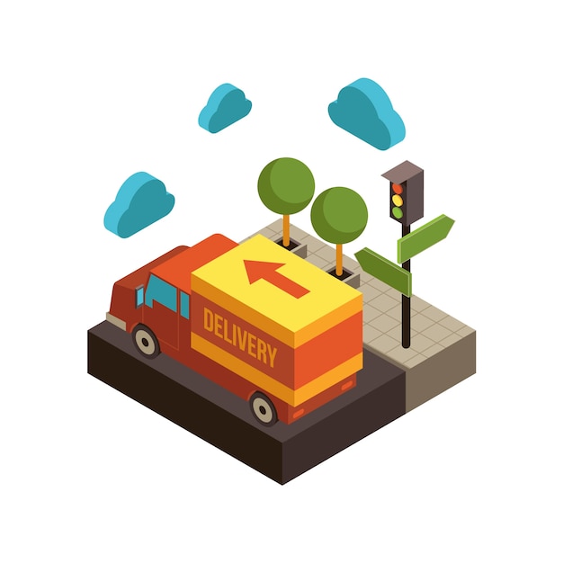 Free vector isometric transport truck illustrated