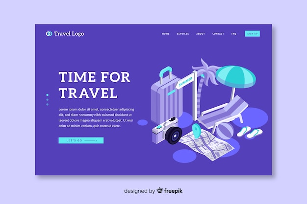 Free vector isometric travel landing page template