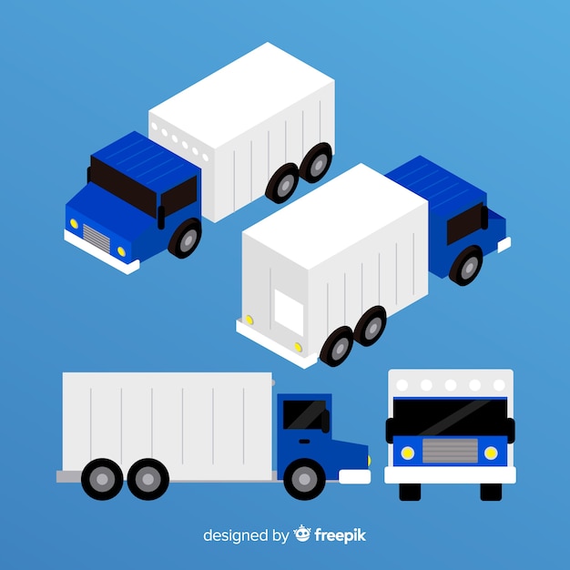 Free vector isometric truck perspectives collection