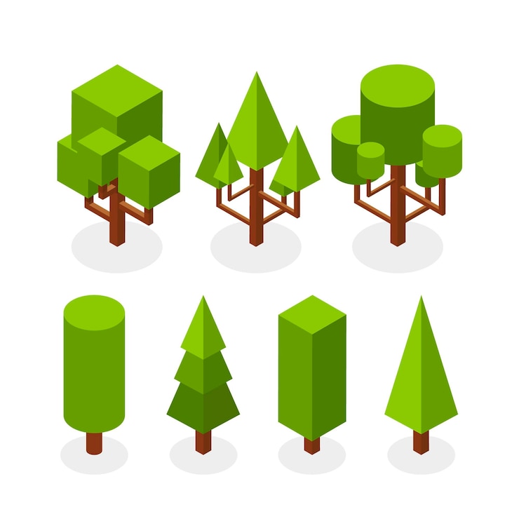 Free Vector isometric type of trees collection