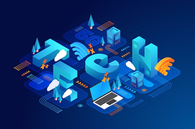 Free vector isometric typographic message in blue night shades