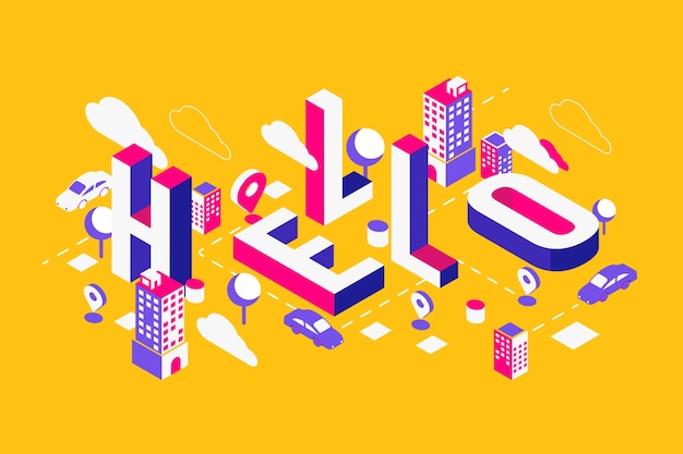 Free vector isometric typography message hello