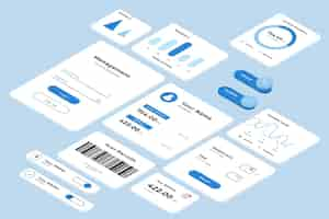 Vettore gratuito collezione di elementi isometrica ui/ux