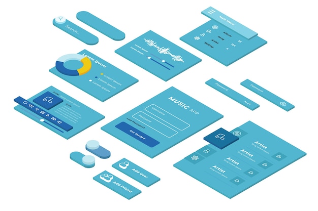 Isometric ui/ux elements collection