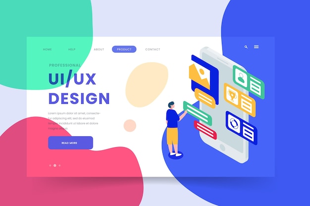 Free vector isometric ui/ux landing page template