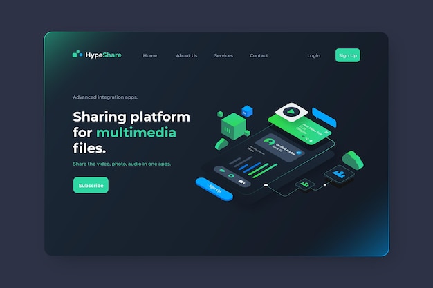 Isometric ui ux landing page