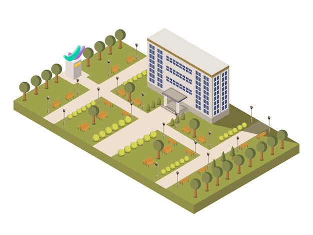 Free vector isometric university and campus composition