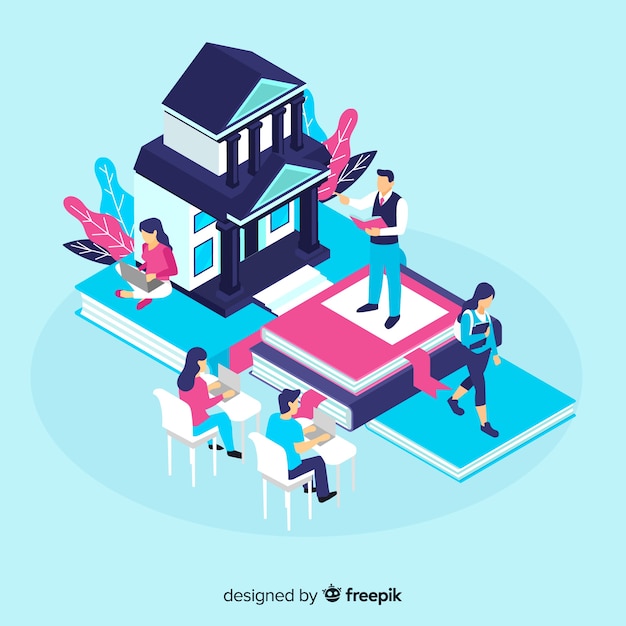 Free vector isometric university concept background