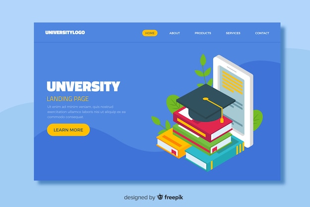 Free vector isometric university landing page template