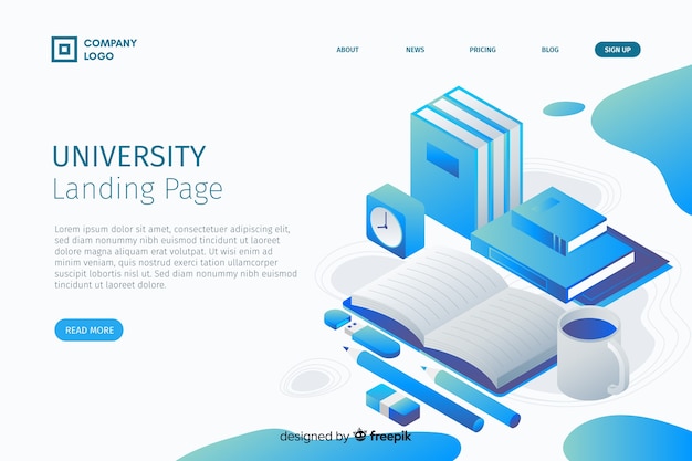 Free vector isometric university landing page template