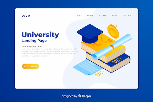 Free vector isometric university landing page template