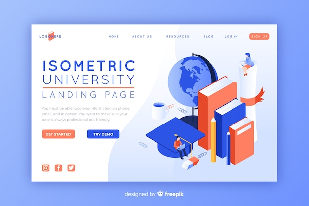 Isometric university landing page template