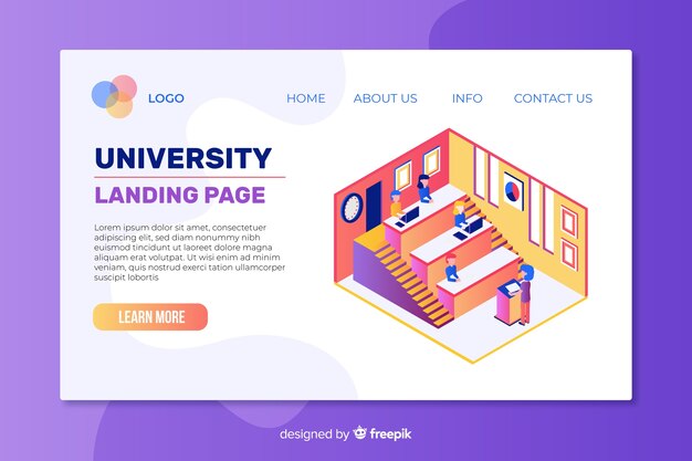無料ベクター 等尺性大学ランディングページテンプレート