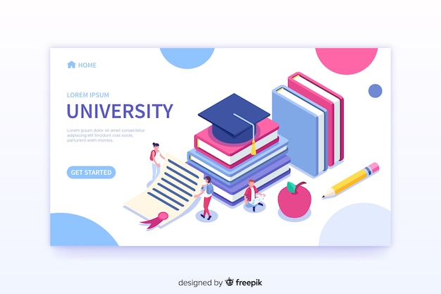 Free vector isometric university landing page template