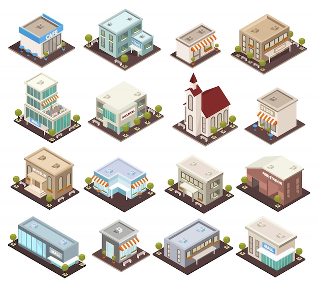 Isometric urban architecture collection