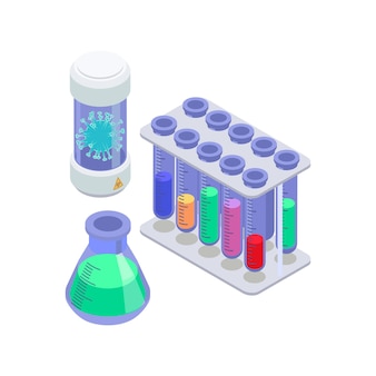 Composizione colorata di vaccinazione isometrica con tubi di laboratorio isolati