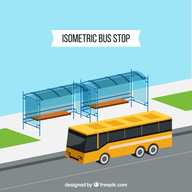 Isometric view of bus and bus stop