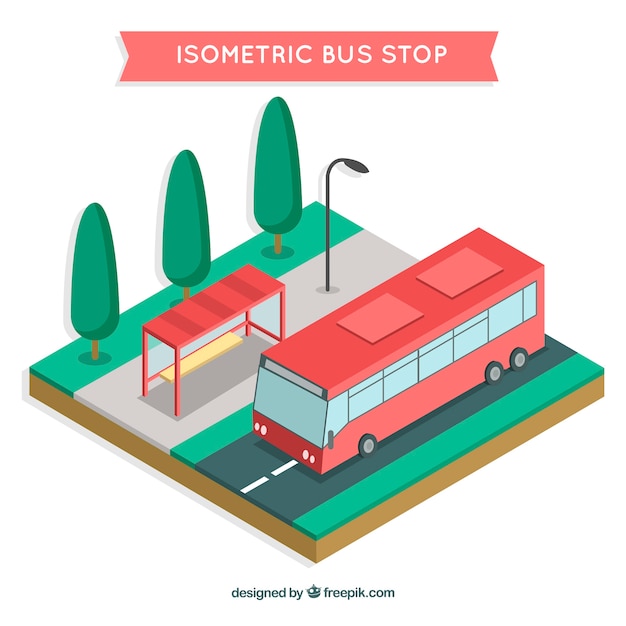 Isometric view of bus and bus stop