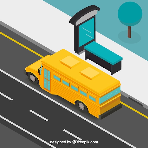 Isometric view of bus and bus stop