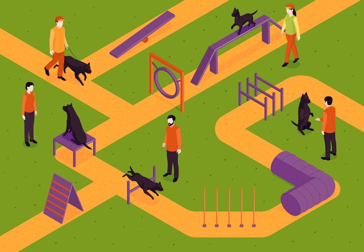 Free Vector isometric view of composition with dog training