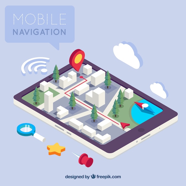 Free vector isometric view of a mobile application for navigation