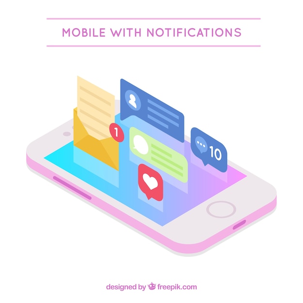 Free vector isometric view of mobile phone with instagram post