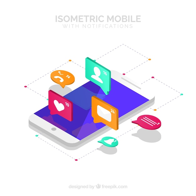 Isometric view of mobile phone with instagram post