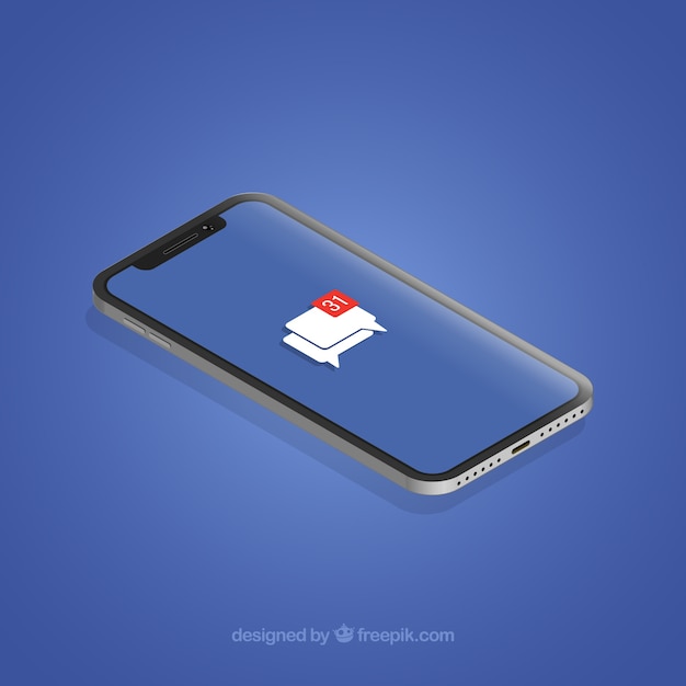 Isometric view of mobile phone with instagram post