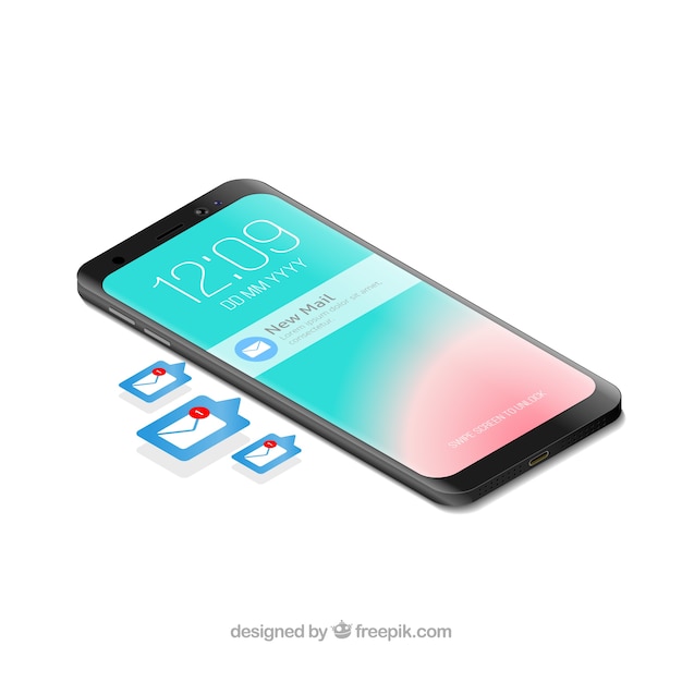 Isometric view of mobile phone with instagram post