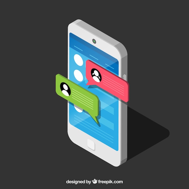 Free vector isometric view of mobile phone with instagram post