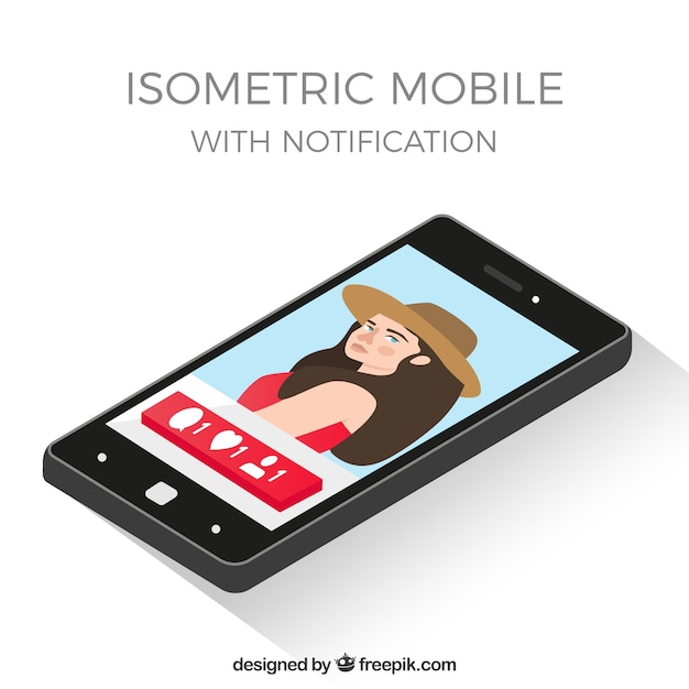 Isometric view of mobile phone with instagram post
