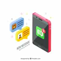 Free vector isometric view of mobile phone with instagram post