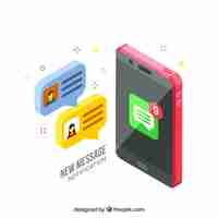 Free vector isometric view of mobile phone with instagram post