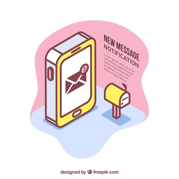 Isometric view of mobile phone with instagram post