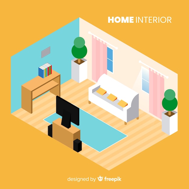 Vettore gratuito vista isometrica dell'interno domestico moderno