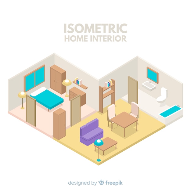 Изометрический вид современного домашнего интерьера
