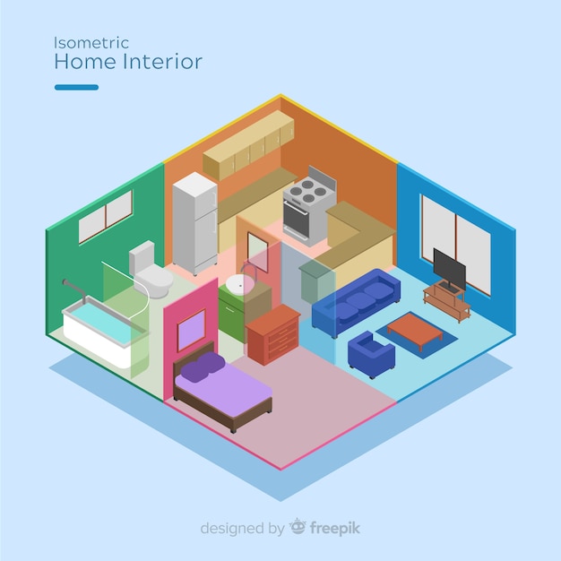 Free vector isometric view of modern home interior