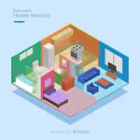 Free vector isometric view of modern home interior