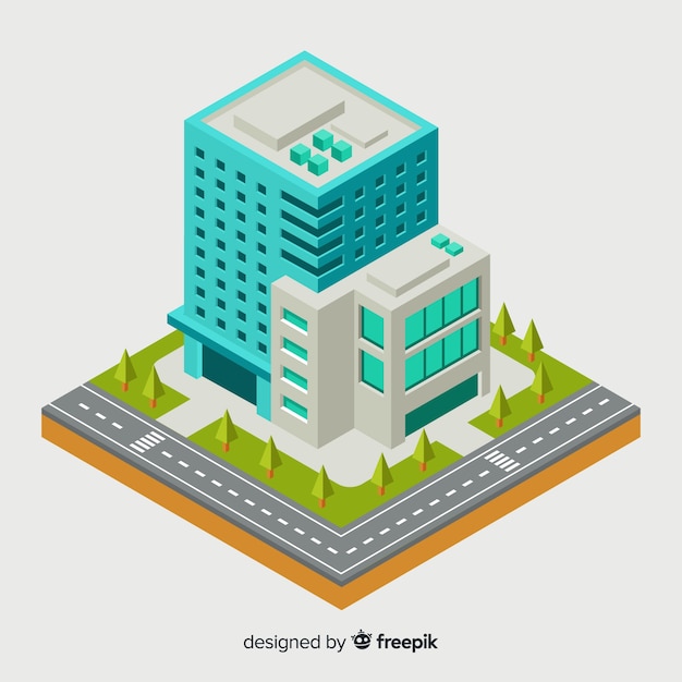 Free vector isometric view of modern office building