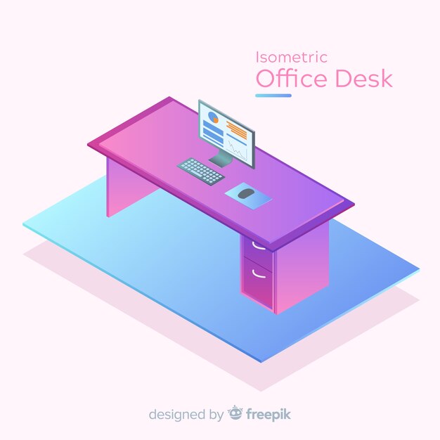 Isometric view of modern office desk