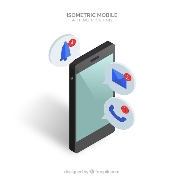 Бесплатное векторное изображение Изометрический вид мобильного телефона с сообщением instagram