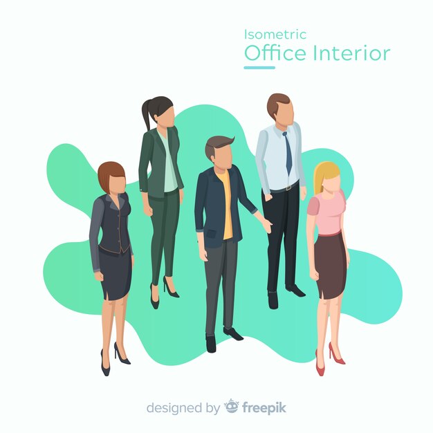 Isometric view of office workers with flat design