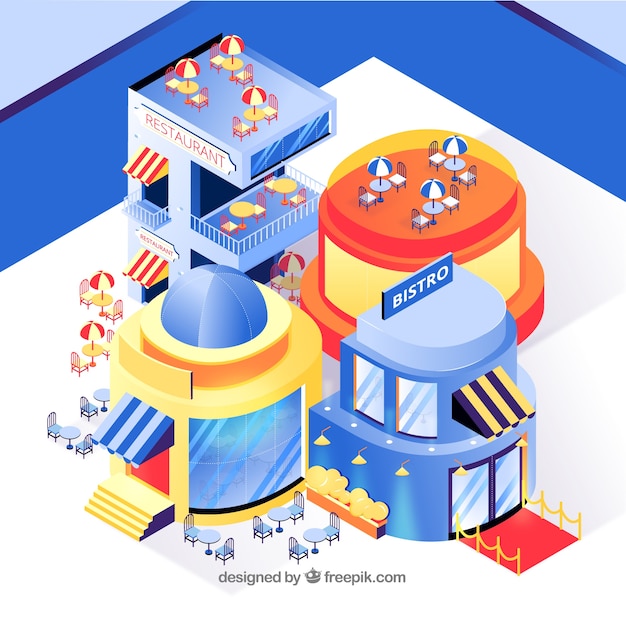 Free vector isometric view of restaurant with flat design