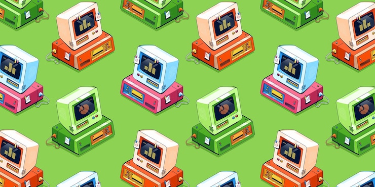 Free Vector isometric vintage computers, old desktop pc
